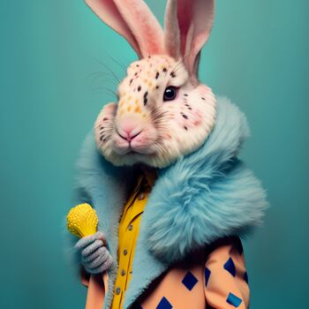 Digitale Kunst getiteld "Ted, the rabbit" door Ramona Gliga, Origineel Kunstwerk, AI gegenereerde afbeelding