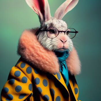 Digitale Kunst getiteld "Albert, the rabbit" door Ramona Gliga, Origineel Kunstwerk, AI gegenereerde afbeelding