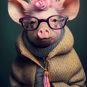 Digitale Kunst getiteld "Cheryl, the piglet" door Ramona Gliga, Origineel Kunstwerk, AI gegenereerde afbeelding