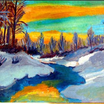 Painting titled "El rio con nieve" by Ramon Oliveras, Original Artwork