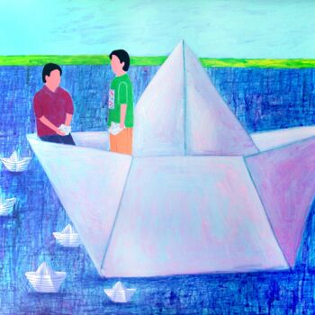 Painting titled "Paperboat 3" by Ram Patil, Original Artwork, Acrylic