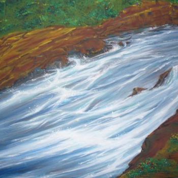 Painting titled "rushingriver" by Raza Mirza, Original Artwork, Oil