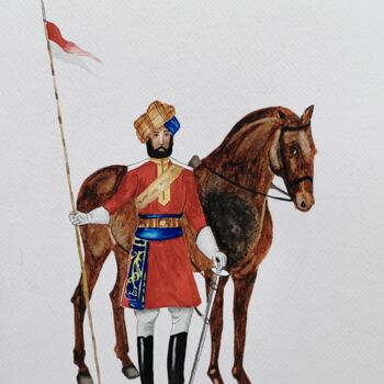 Peinture intitulée "British indian Army…" par Lalit Ramteke, Œuvre d'art originale, Aquarelle