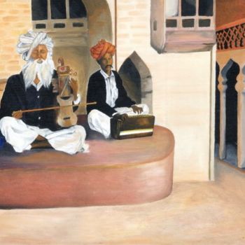 Painting titled "rajasthani musicians" by Ramya Kapula, Original Artwork, Oil