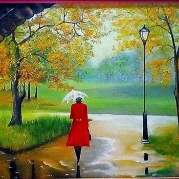 Painting titled "Umbrella girl" by R.M.Roofi, Original Artwork, Oil