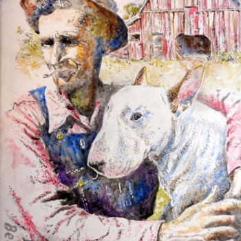Schilderij getiteld "THE FARMERS DOG" door Randy A Bennett Art, Origineel Kunstwerk, Acryl