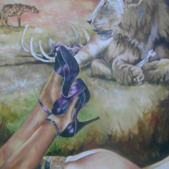 Painting titled "LION AND LACE" by Randy A Bennett Art, Original Artwork