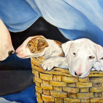「pups in a basket」というタイトルの絵画 Randy A Bennett Artによって, オリジナルのアートワーク