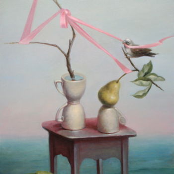 Painting titled "pink ribbon" by Rania Emmanouel, Original Artwork, Acrylic