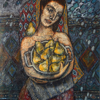 Painting titled "Madam Pear" by Catherine Baush, Original Artwork, Oil