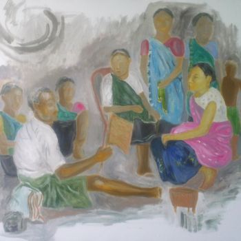 Painting titled "Group Conversation" by Ranjit Rongpi, Original Artwork, Oil