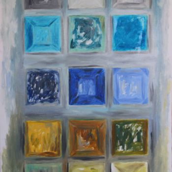 Painting titled "silly-blue-squares.…" by Ranjit Rongpi, Original Artwork