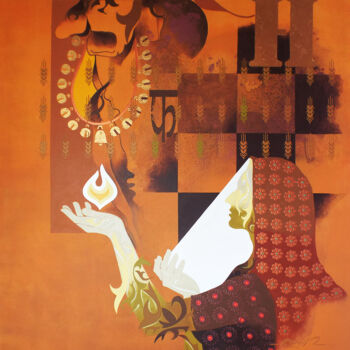 Painting titled "crop of creation-4" by Ranjit Singh Kurmi, Original Artwork, Acrylic