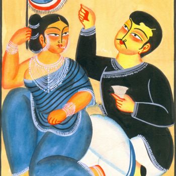 Painting titled "KALIGHAT PATACHITRA5" by Ranjitava Biswas, Original Artwork, Watercolor