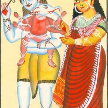 Картина под названием "KALIGHAT PATACHITRA8" - Ranjitava Biswas, Подлинное произведение искусства, Акварель