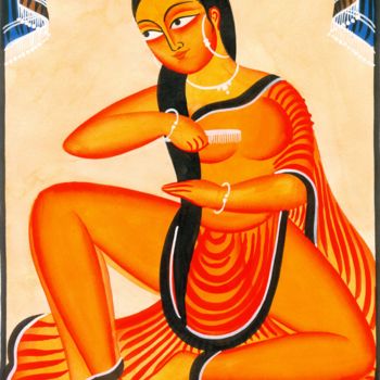 Pintura intitulada "KALIGHAT PATACHITRA…" por Ranjitava Biswas, Obras de arte originais, Aquarela