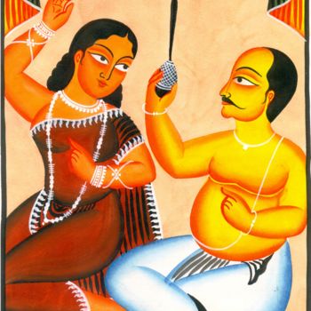 Painting titled "KALIGHAT PATACHITRA…" by Ranjitava Biswas, Original Artwork, Watercolor