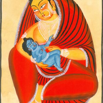 Painting titled "KALIGHAT PATACHITRA…" by Ranjitava Biswas, Original Artwork, Watercolor