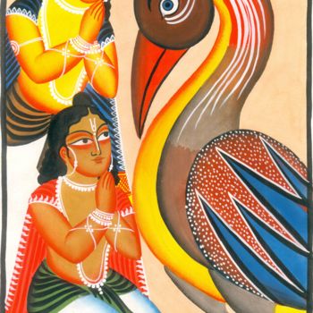 Pintura intitulada "RAMA, LAKSHMAN AND…" por Ranjitava Biswas, Obras de arte originais, Aquarela