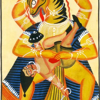 Pittura intitolato "NRISINGHA KILLING H…" da Ranjitava Biswas, Opera d'arte originale, Acquarello