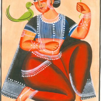 Картина под названием "KALIGHAT PATACHITRA…" - Ranjitava Biswas, Подлинное произведение искусства, Акварель