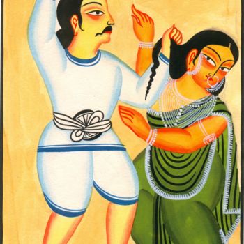 Painting titled "HUSBAND PUNISHING U…" by Ranjitava Biswas, Original Artwork, Watercolor