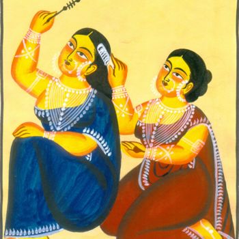 Painting titled "LADY COMBING HAIR" by Ranjitava Biswas, Original Artwork, Watercolor