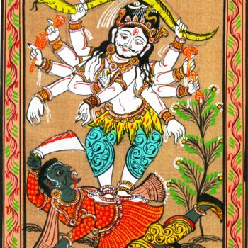 Painting titled "SHIVA KILLING TRIPU…" by Ranjitava Biswas, Original Artwork, Watercolor