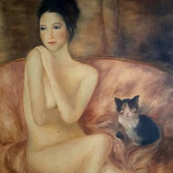Painting titled "Cat woman" by Ranka Novakovic Milivojevic, Original Artwork, Oil