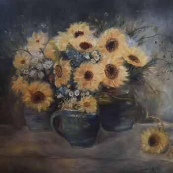 Painting titled "Sunflowers" by Ranka Novakovic Milivojevic, Original Artwork, Oil