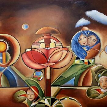 Painting titled "Moon children" by Ranka Novakovic Milivojevic, Original Artwork, Oil