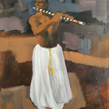 「Africain musicien」というタイトルの絵画 Raoul Bruckertによって, オリジナルのアートワーク, アクリル ウッドストレッチャーフレームにマウント