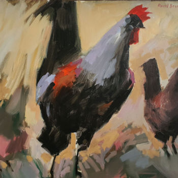绘画 标题为“Les poules” 由Raoul Bruckert, 原创艺术品, 丙烯 安装在木质担架架上