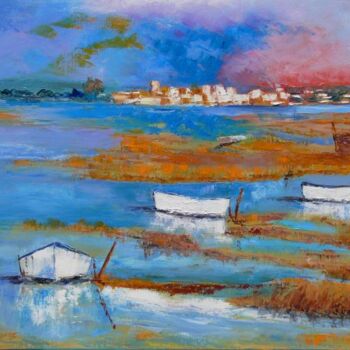 Painting titled "Les barques blanches" by Raoul Ribot, Original Artwork