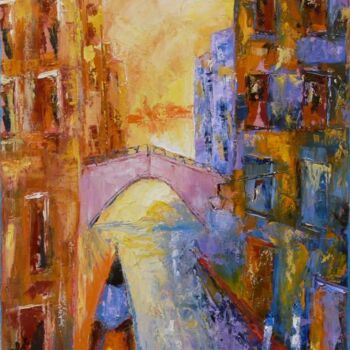 Картина под названием "VENISE,le pont rose" - Raoul Ribot, Подлинное произведение искусства