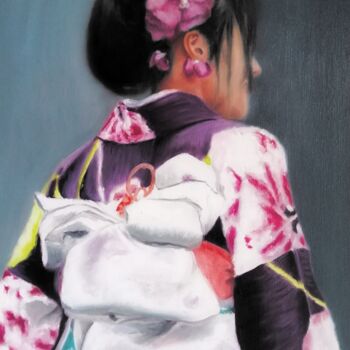 Malerei mit dem Titel "Etude Kimono" von Raphael Fourneau, Original-Kunstwerk, Öl