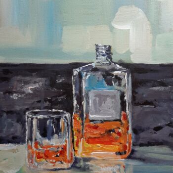 Painting titled "verre & bouteille" by Raphael Durand, Original Artwork, Acrylic