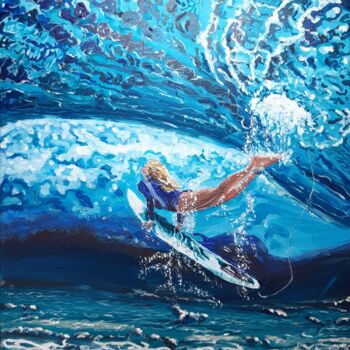 Painting titled "Surfeuse bleue" by Raphael Durand, Original Artwork, Acrylic