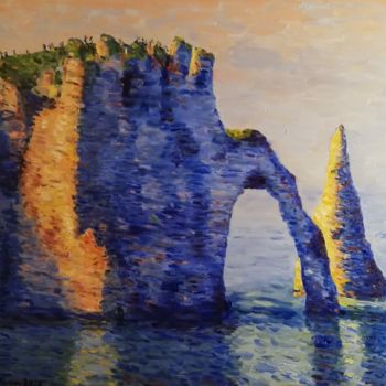 Malarstwo zatytułowany „Etretat, vue sur l'…” autorstwa Raphaël Karm, Oryginalna praca, Olej