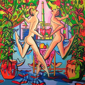 Painting titled "gay couple dancing…" by Raphael Perez, Original Artwork, Acrylic