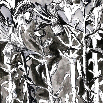 Dibujo titulada "black white art flo…" por Raphael Perez, Obra de arte original, Tinta