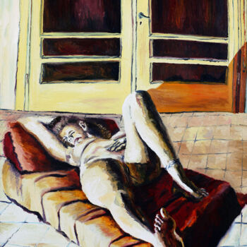 Malerei mit dem Titel "nude woman painting…" von Raphael Perez, Original-Kunstwerk, Öl