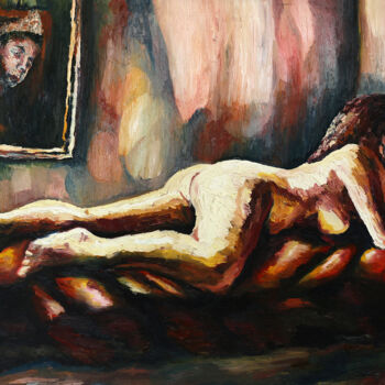 Pintura titulada "woman on bed painti…" por Raphael Perez, Obra de arte original, Oleo