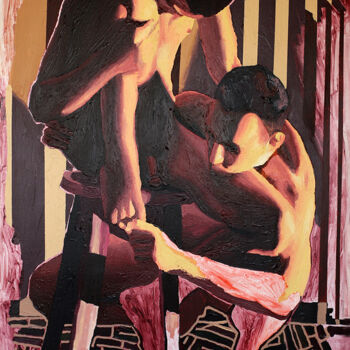 Painting titled "gay couple painting…" by Raphael Perez, Original Artwork, Acrylic