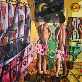 Painting titled "gay couple peeing m…" by Raphael Perez, Original Artwork, Acrylic