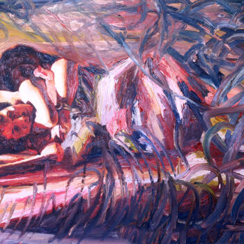 Pintura titulada "couple on bed man w…" por Raphael Perez, Obra de arte original, Acrílico