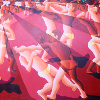 Pittura intitolato "men wrestling paint…" da Raphael Perez, Opera d'arte originale, Acrilico