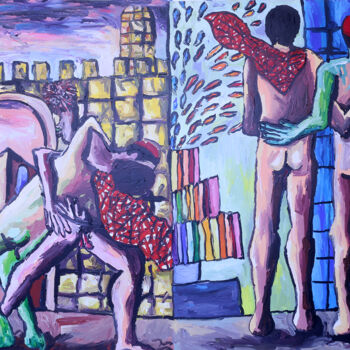 Malerei mit dem Titel "gay couple jwish an…" von Raphael Perez, Original-Kunstwerk, Acryl