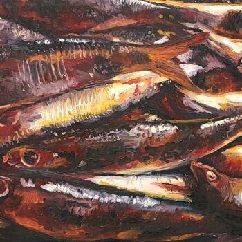 Painting titled "fish painting oil o…" by Raphael Perez, Original Artwork, Oil