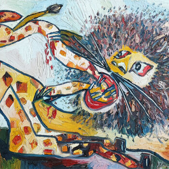 Pittura intitolato "lion painting anima…" da Raphael Perez, Opera d'arte originale, Olio